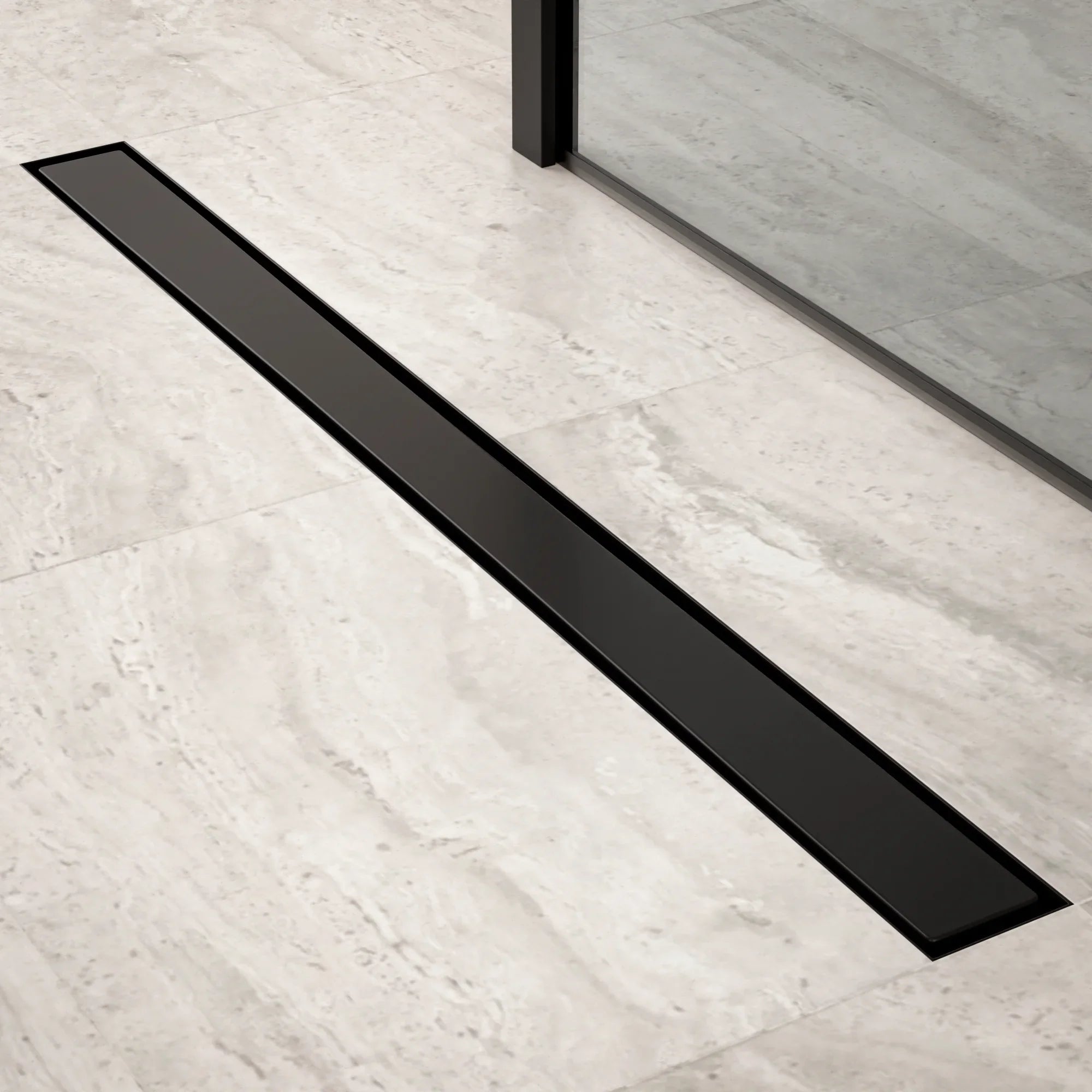 Douchegoot - 90cm- Mat Zwart- Tegelrooster - RVS - Met Flens - PRE-ORDER
