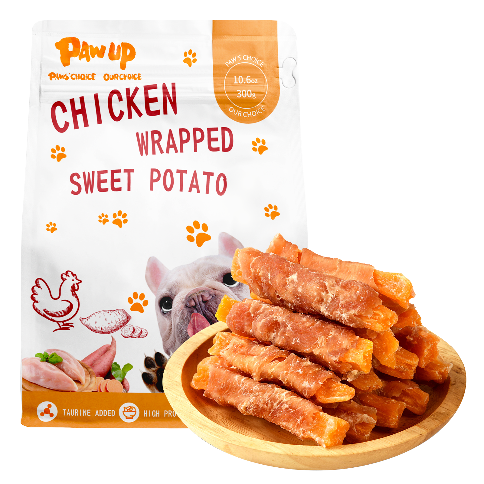 Chicken Wrapped Sweet Potato Dog Treats, - Although chicken and sweet potato have many benefits, be careful not to overeat / Taurine Add / 10-100 lbs