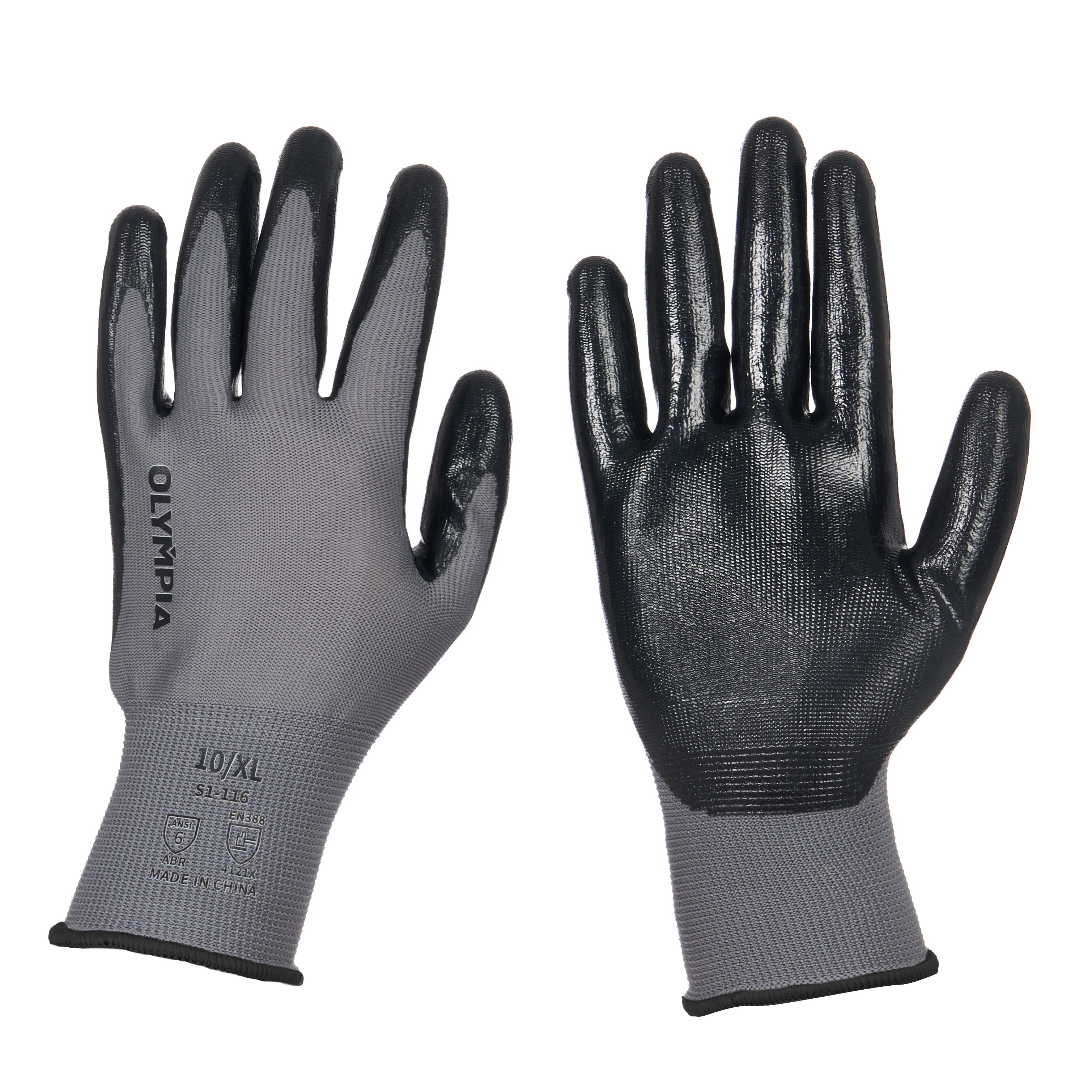 Nitrile Dipped Knit Gloves, 13ga, XL/10, Gray/Black, 12 pairs