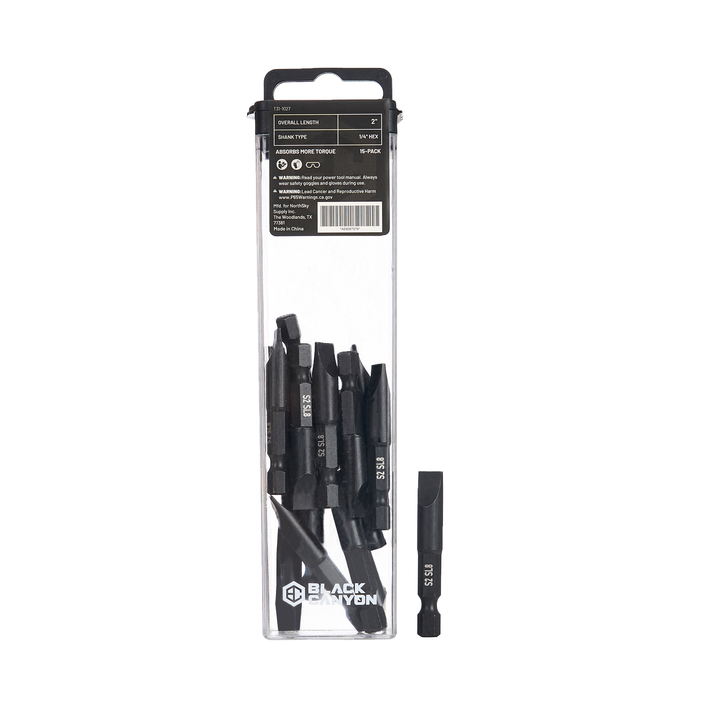 Impact Screwdriver Bits, Slotted SL8, 15-pack