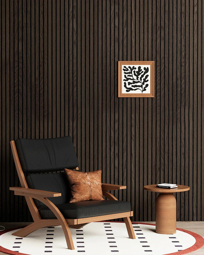 Luxury Smoked Wood Acoustic Slat Wood Wall Panels 3-Side Veneer – Unisoar - 94.5" x 25.2" – 2-Panel Set (94.5" x 12.6" each) / Natural real wood