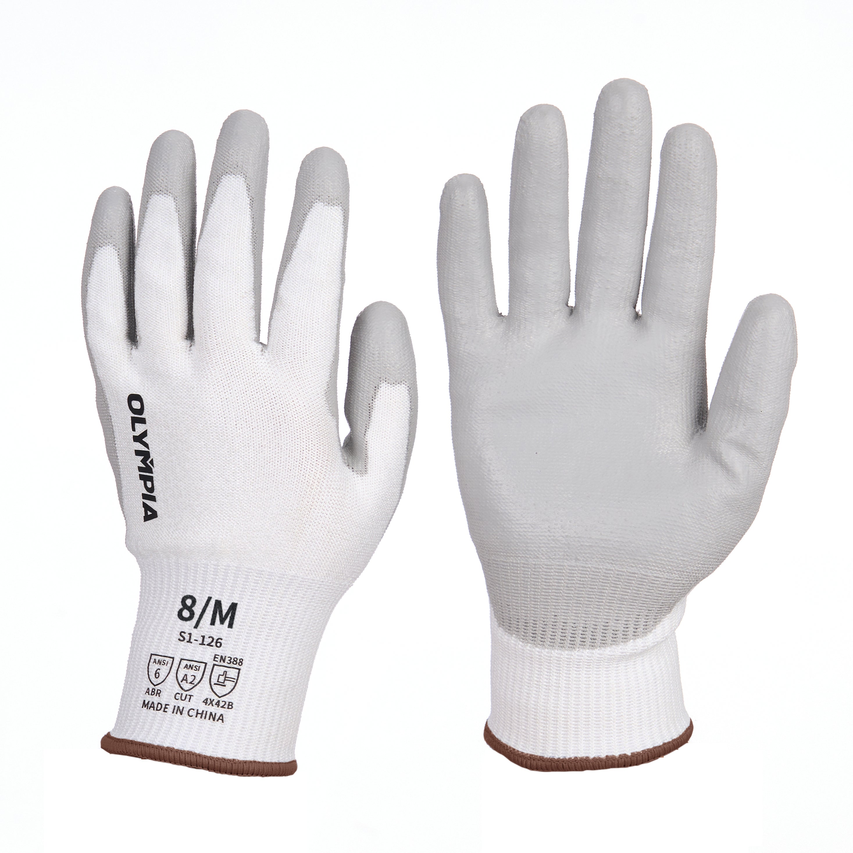 Cut Resistant Gloves, 13ga, Polyurethane Dip, M/8, Cut Level A2, Abrasion Level 6, 12 pairs