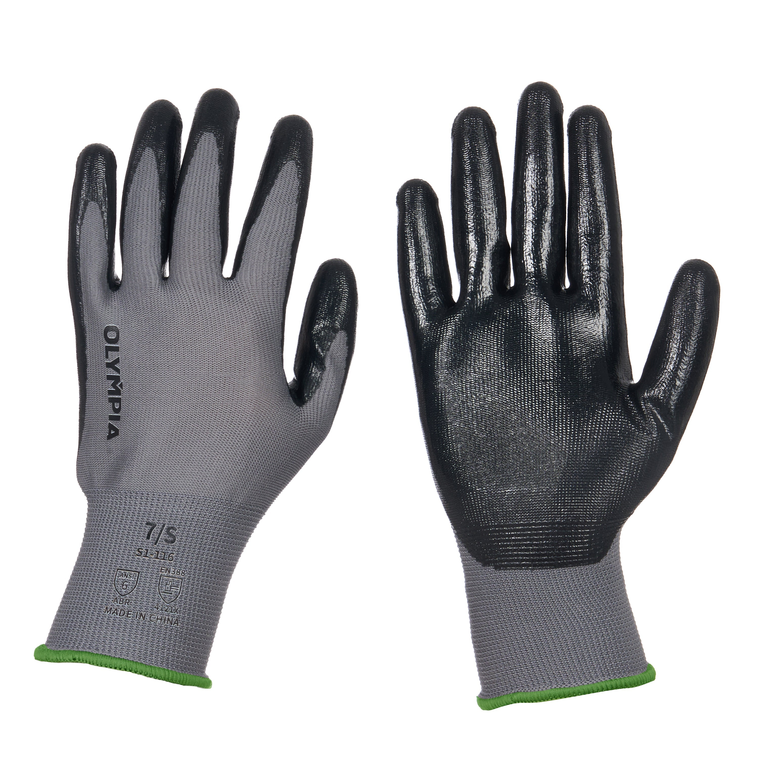 Nitrile Dipped Knit Gloves, 13ga, S/7, Gray/Black, 12 pairs