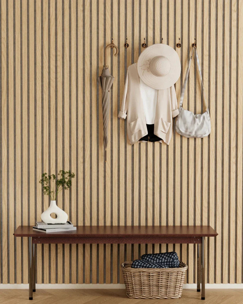 Luxury Oak (Gray Felt) Acoustic Slat Wood Wall Panels 1-Side Veneer – - 94.5" x 25.2" – 2-Panel Set (94.5" x 12.6" each) / Natural real wood