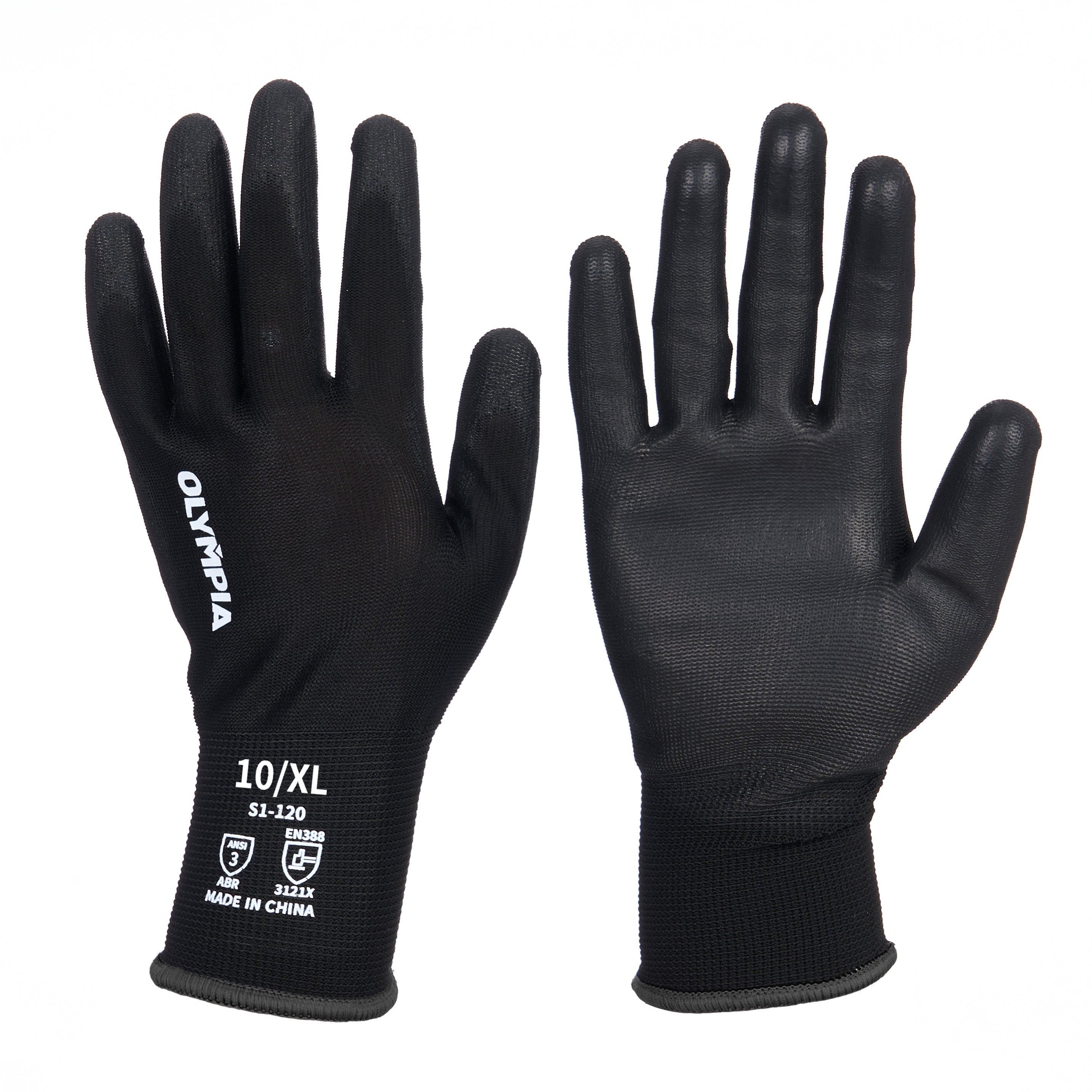 Polyurethane Dipped Knit Gloves, 13ga, XL/10, Black, 12 pairs