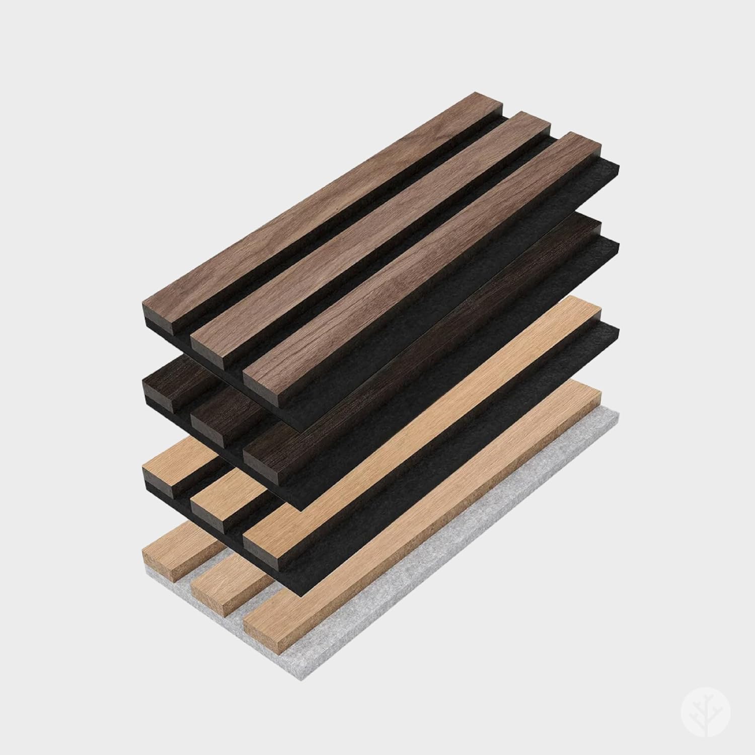 Luxury Wood Wall Panel Color Sample Pack by Unisoar - Oak+Walnut+Smoked Wood+Oak（gray felt）