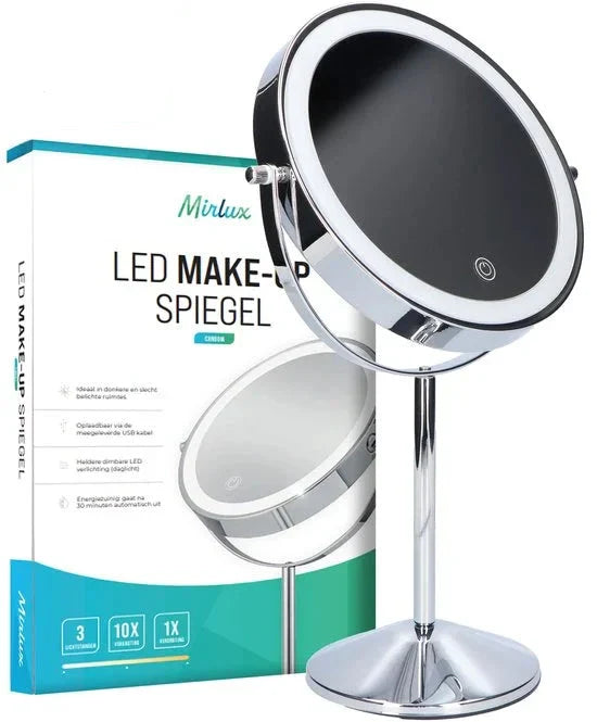 Make-Up Spiegel - Oplaadbaar - Chroom - 1-10x Vergroting