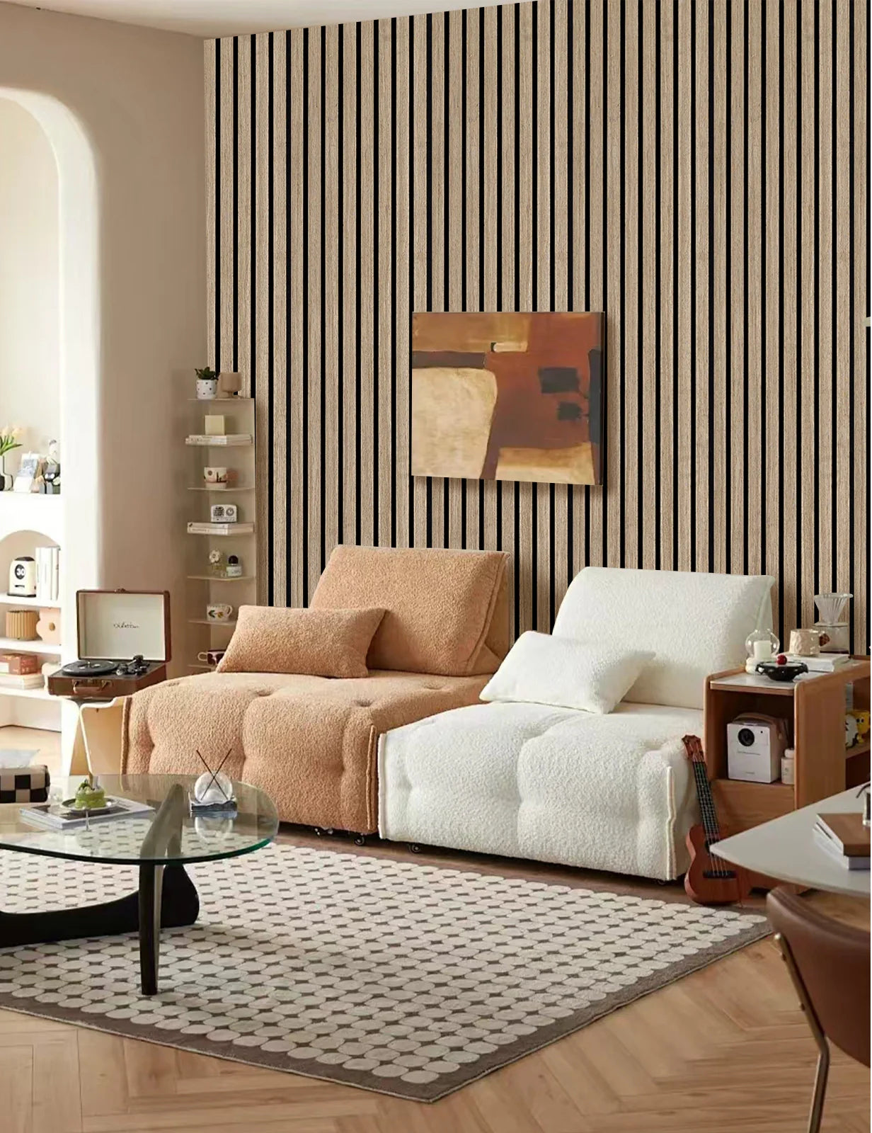 Lightweight Flexible Walnut Veneer Acoustic Slat Wall Panels Unisoar - 94.5" x 23.6" – 2-Panel Set (94.5" x 11.8" each)