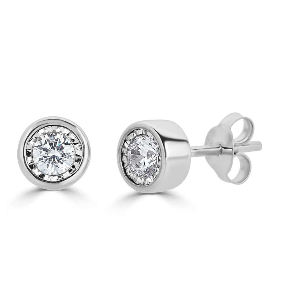 Stud Earrings with Lab Grown Diamond Bezel Set Solitaire - 0.50ct - 0.50 Carat