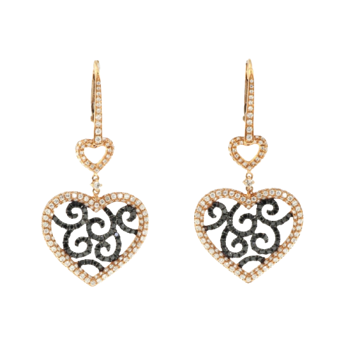 Shop 3 Carat Heart Design Black & White Diamond Drop Earrings - 950 Platinum