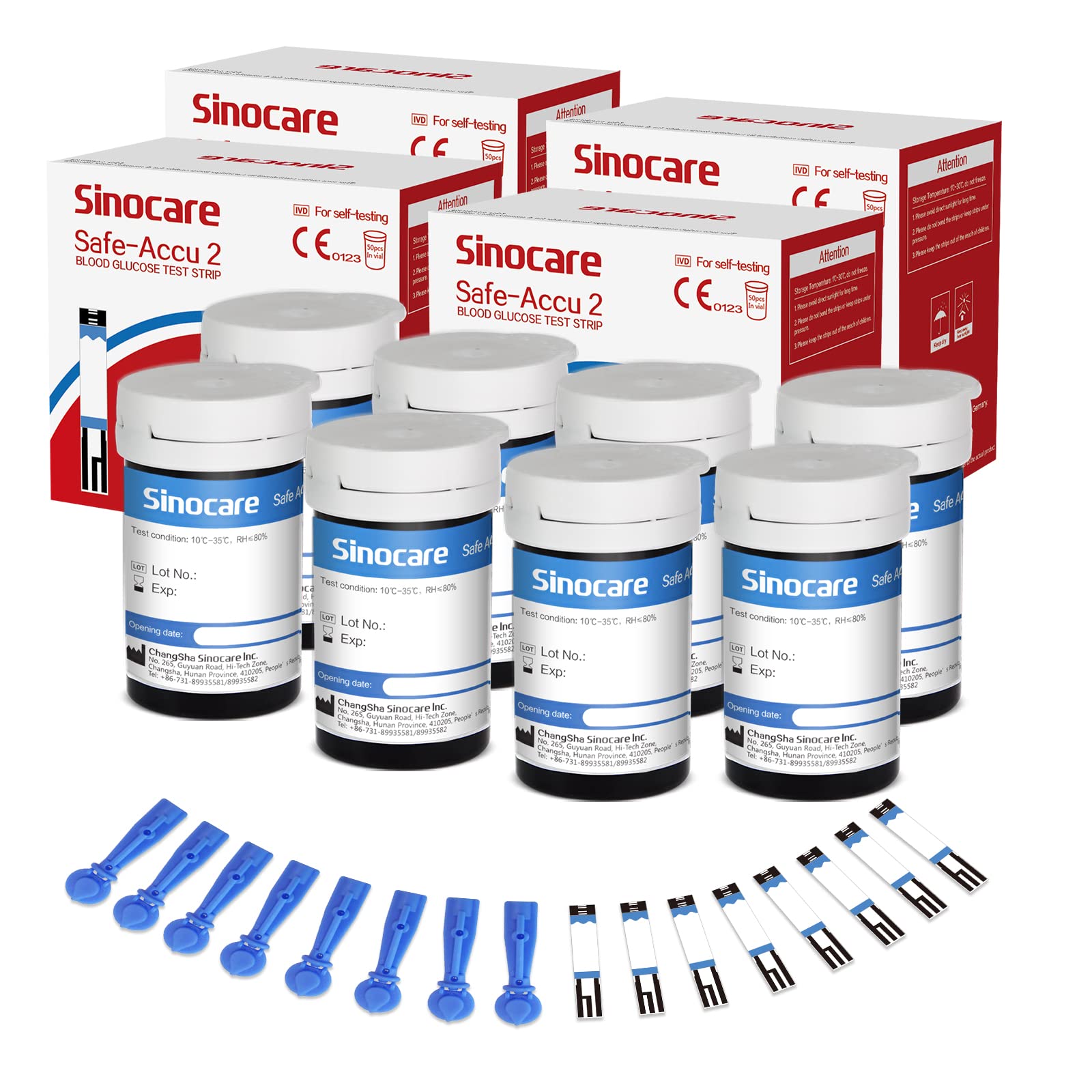 [200pcs] Sinocare Glucometer Glucose Test Strips with free lancets - Safe Accu2