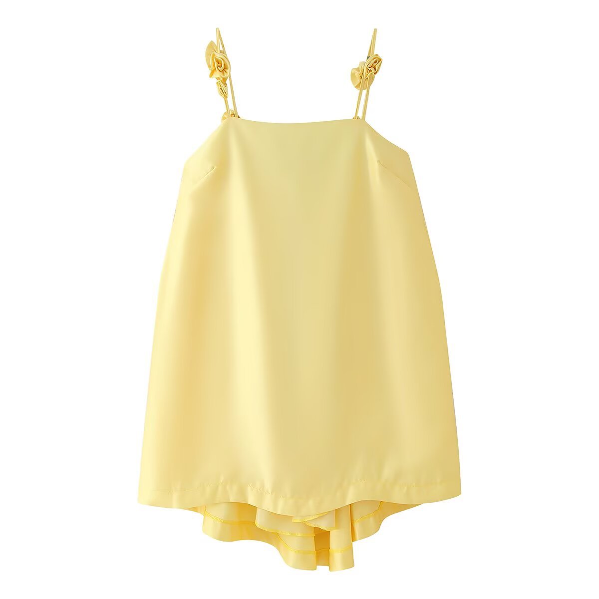 Women's Satin Strapless Dress - 3D Floral Detail - S / Yellow