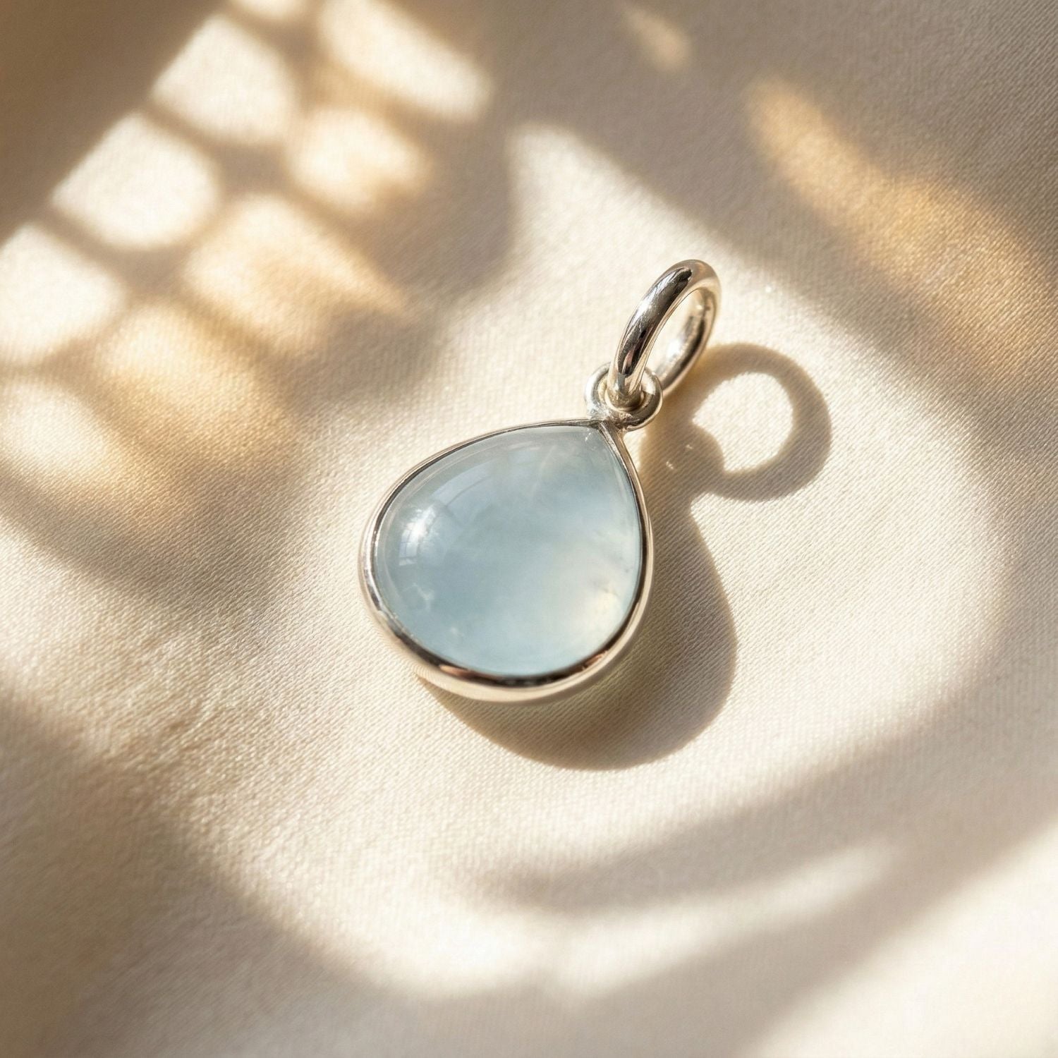 Aquamarine March Birthstone Bezel Sterling Silver Pendant - Sterling Silver