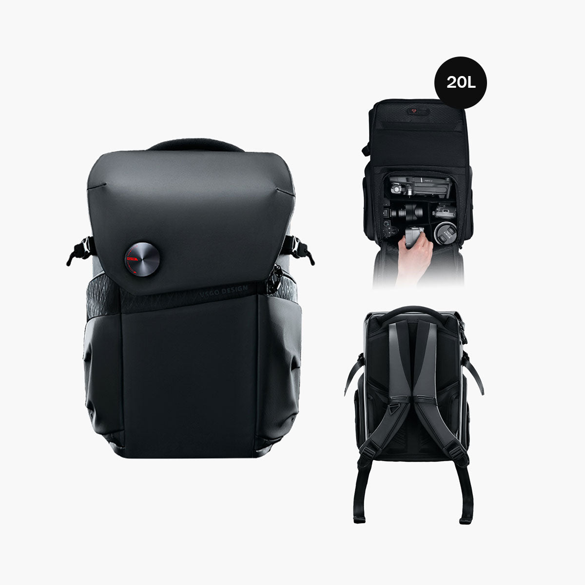 Black Snipe Pro Camera Backpack 25L - 20L(Half back access)