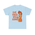 Gay. Tired. Still Iconic – Funny LGBTQ+ Cartoon T-Shirt for Exhausted Legends - Light Blue / L