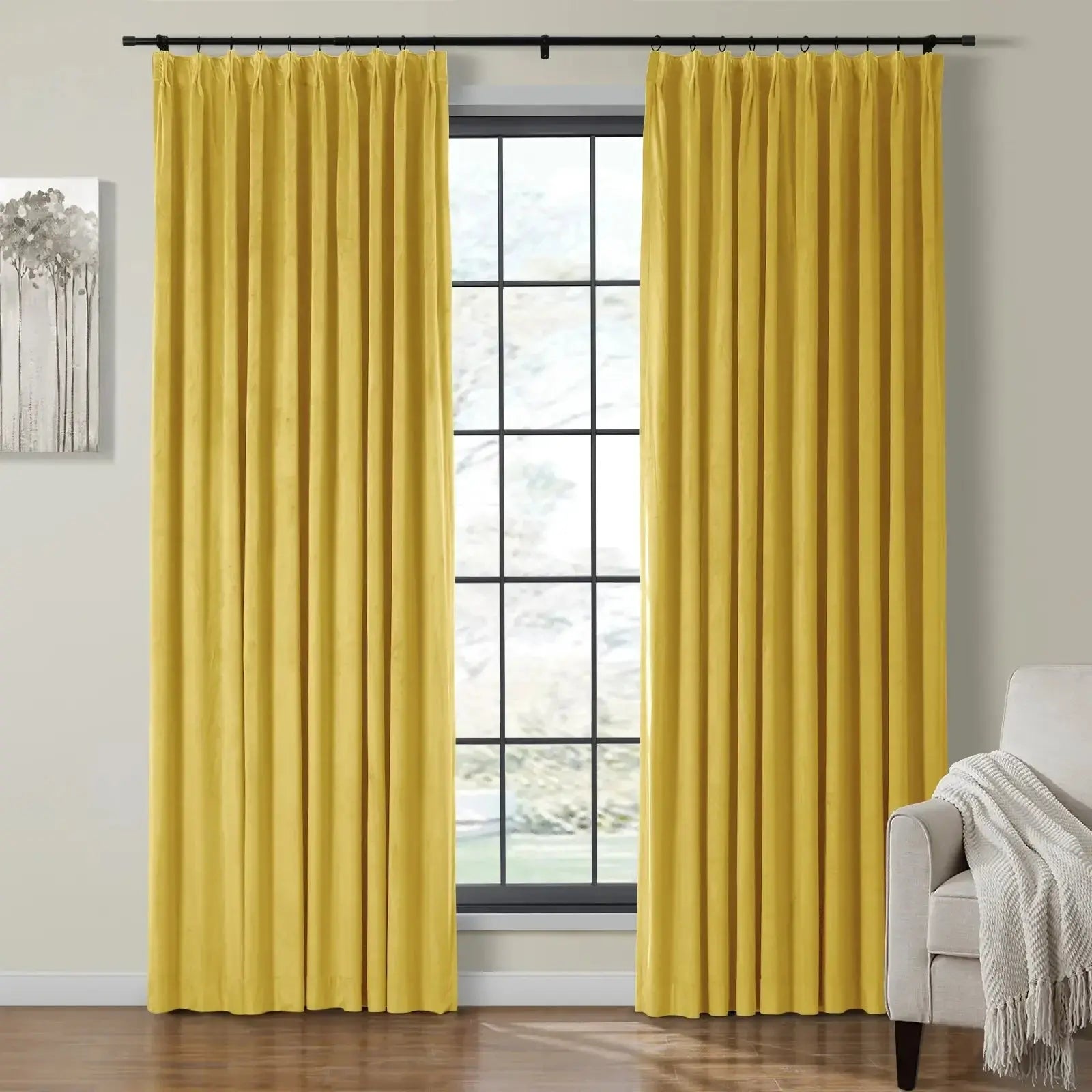 Velmor Velvet Drapes Pleated - Yellow MJ11-22