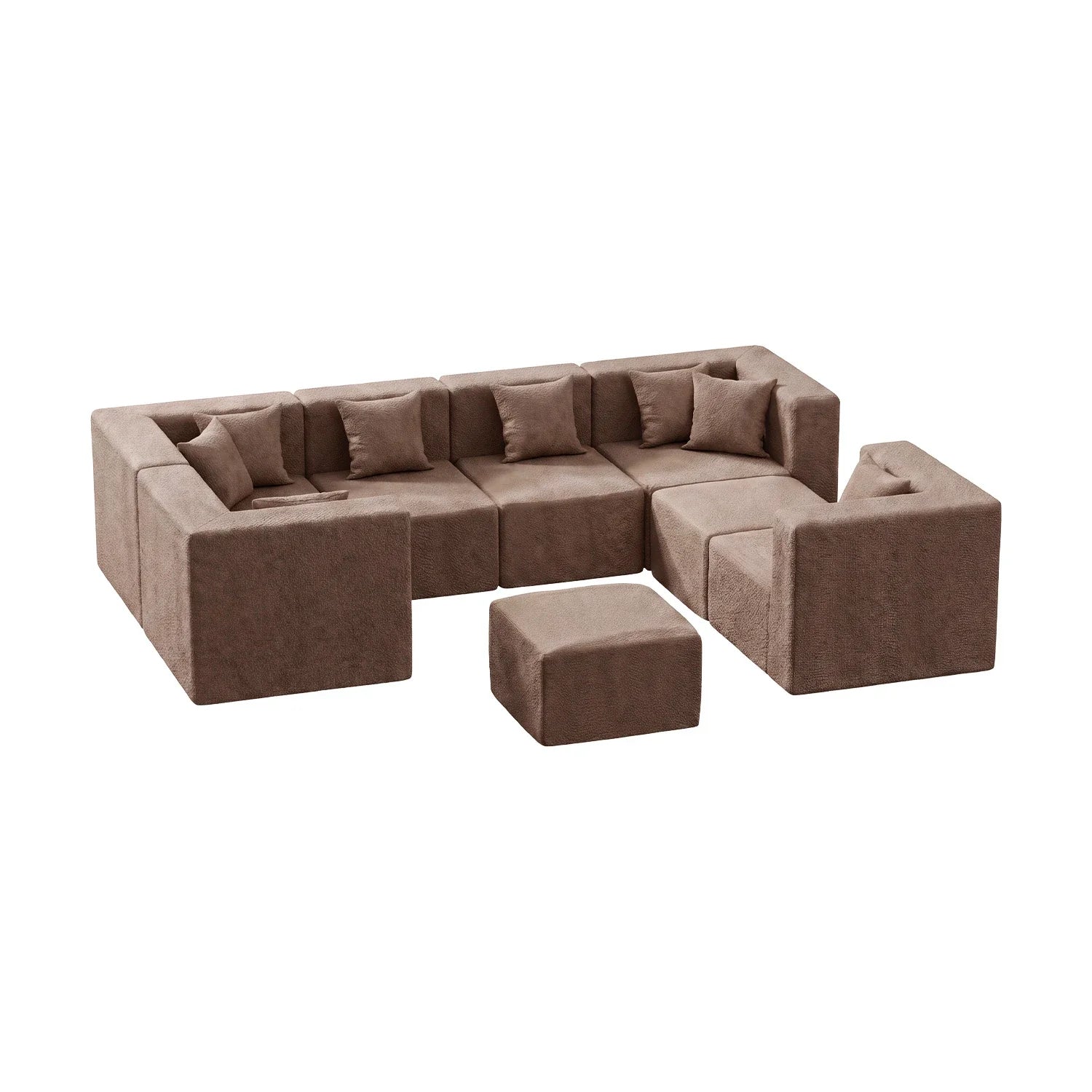 8-Seat U-Shaped Couch (Teddy Velvet) - Brown / Teddy Velvet