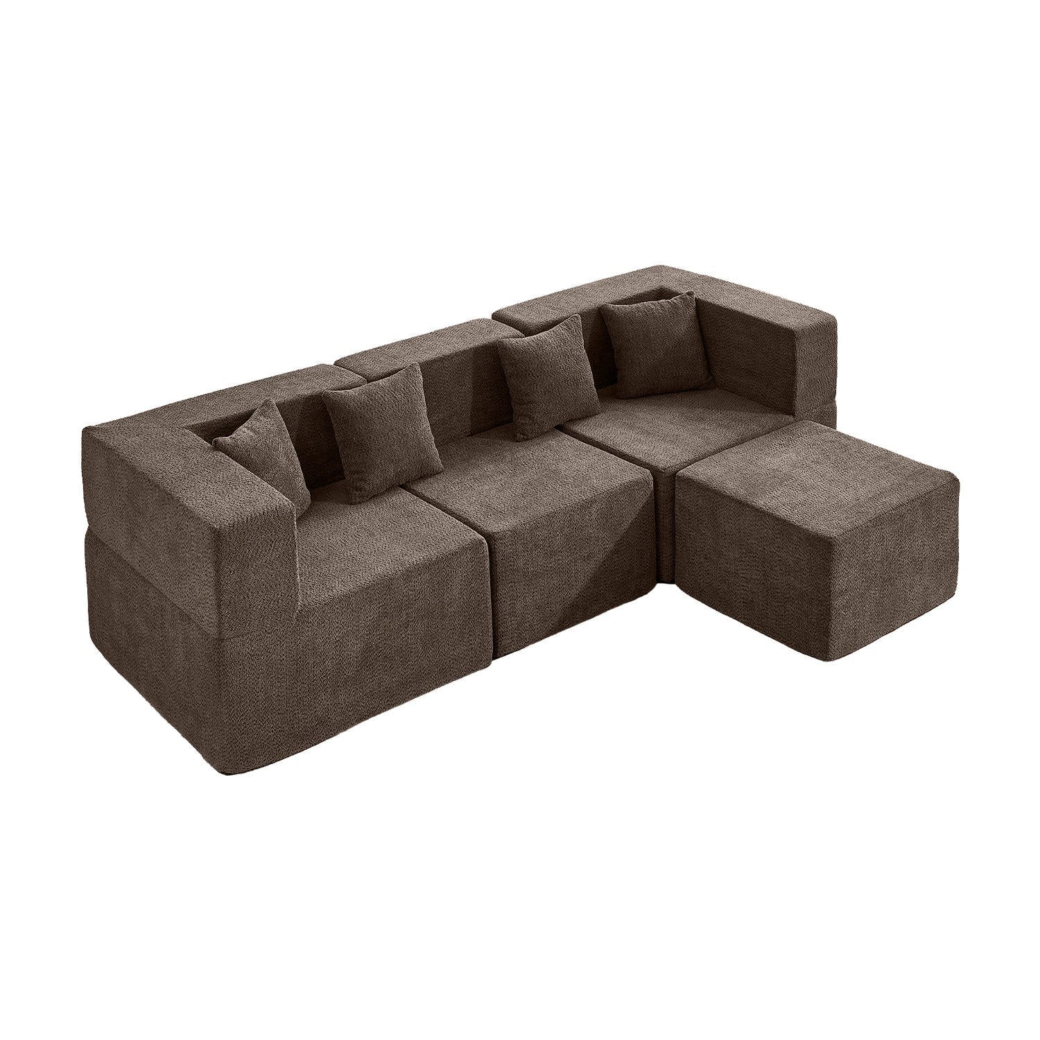 L-Shaped Modular Couch - Brown / Teddy Velvet