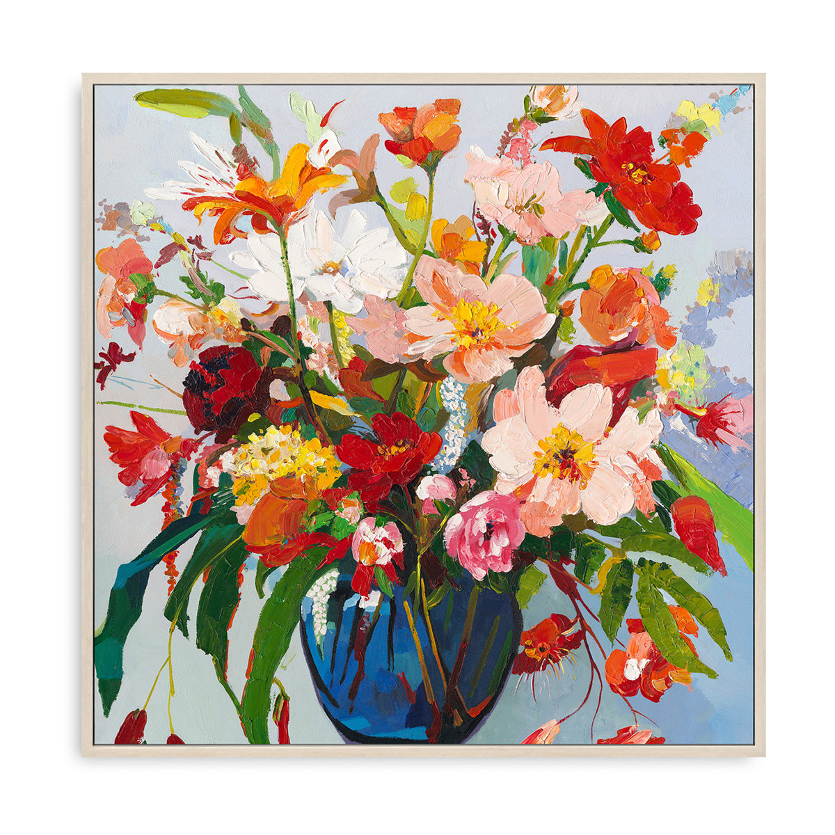 Hand-Painted Floral Symphony Impressionist Flower Art - Gold Frame / 24''x 24''/ 61x 61 CM