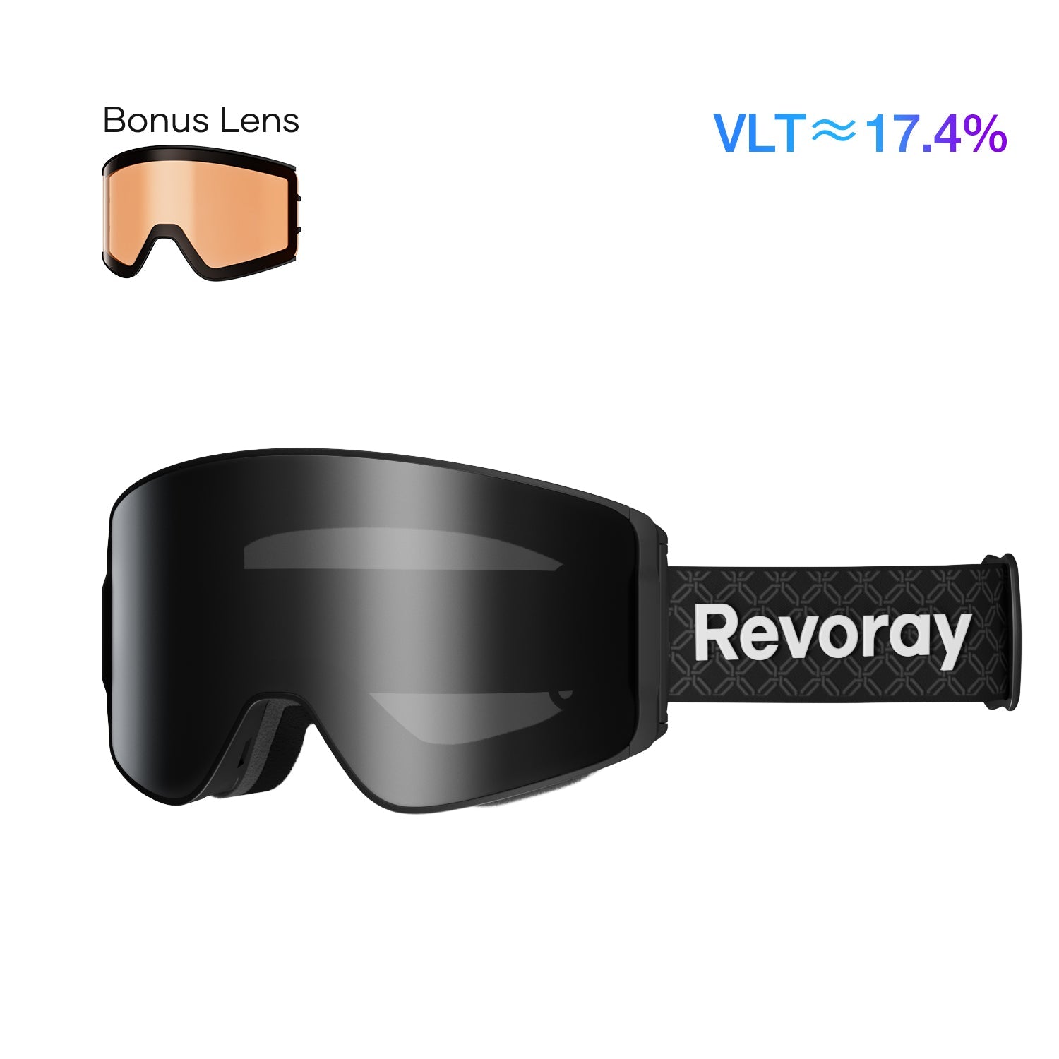Passion M1 Ski Goggles with Replacement Lens - Black Lens + Black Strap