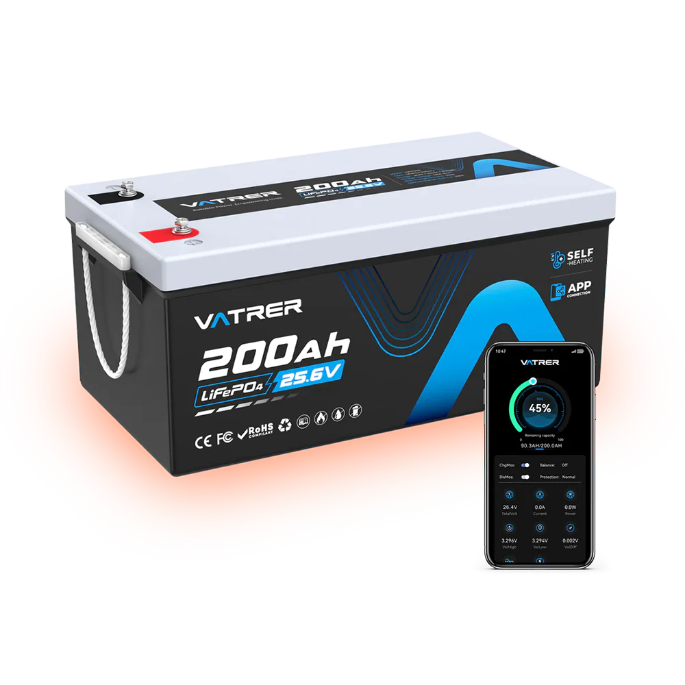 Vatrer 24V 200Ah Self-heating Bluetooth Lithium Battery 200A BMS - 10 PACK