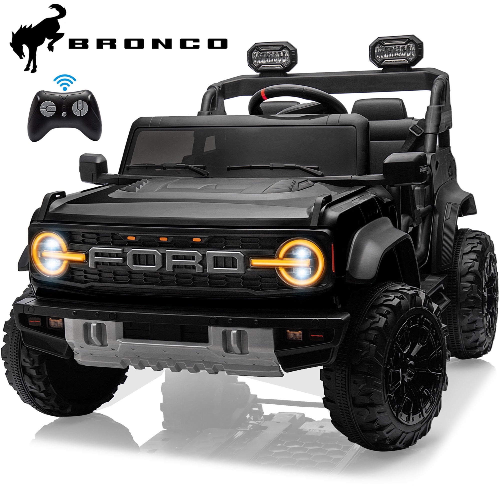 iYofe 24V Ford Bronco Raptor Thunder Electric Ride-On Car - Black