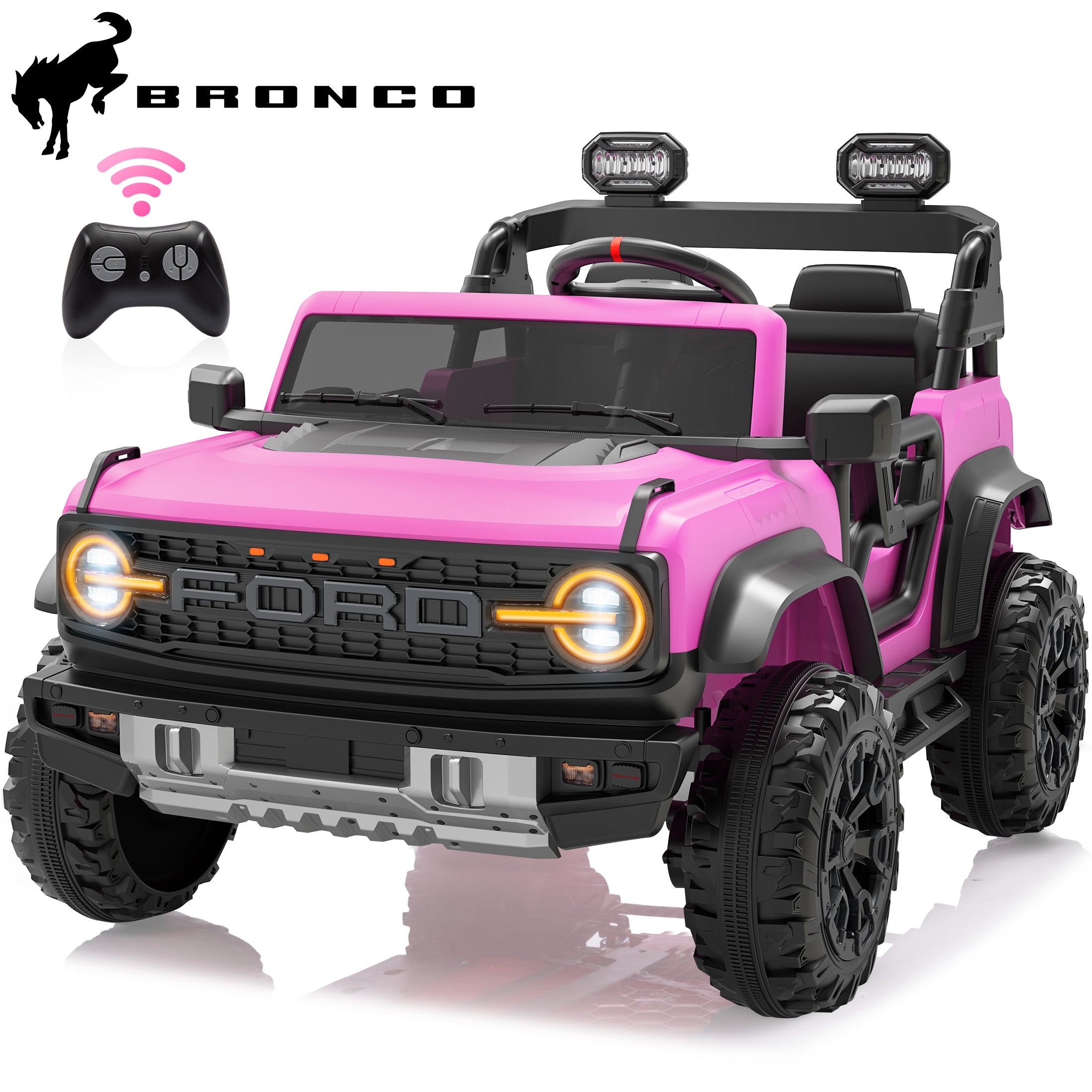 iYofe 24V Ford Bronco Raptor Thunder Electric Ride-On Car - Pink