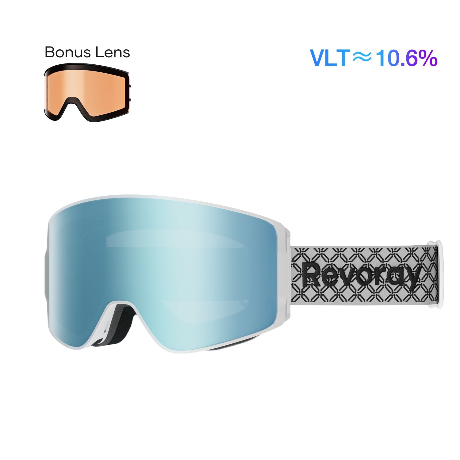 Passion M1 Ski Goggles with Replacement Lens - Ice Blue Lens + Grey Strap
