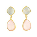 18ct Gold Vermeil Plated Pink And White Chalcedony Drop Gemstone Earrings