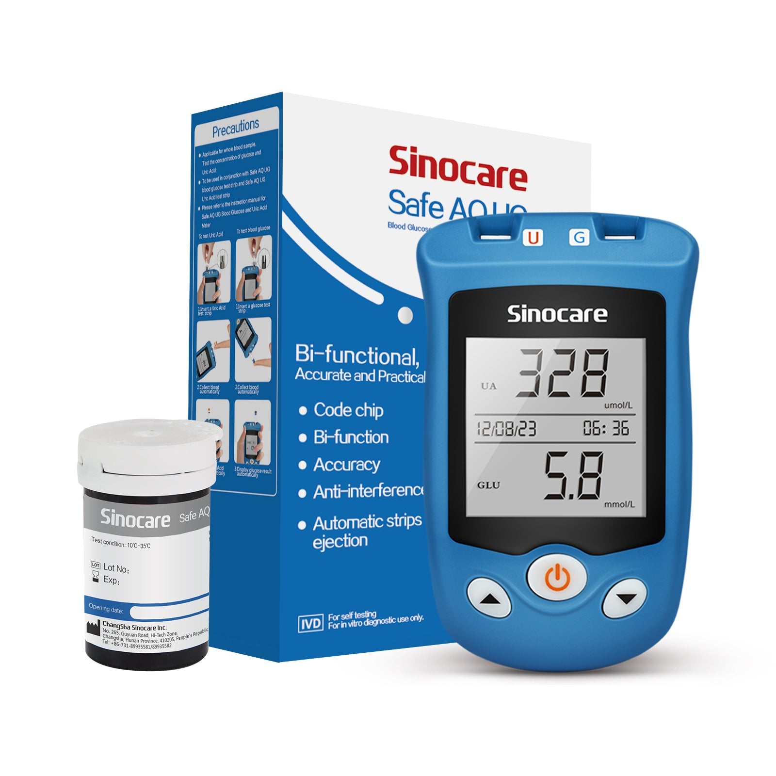 Sinocare Safe AQ UG Blood Glucose Uric Acid Meter with Advanced Test Strips Lancet for - No Meter+Only 50pcs × (Uric Acid test strips) / mmol/L