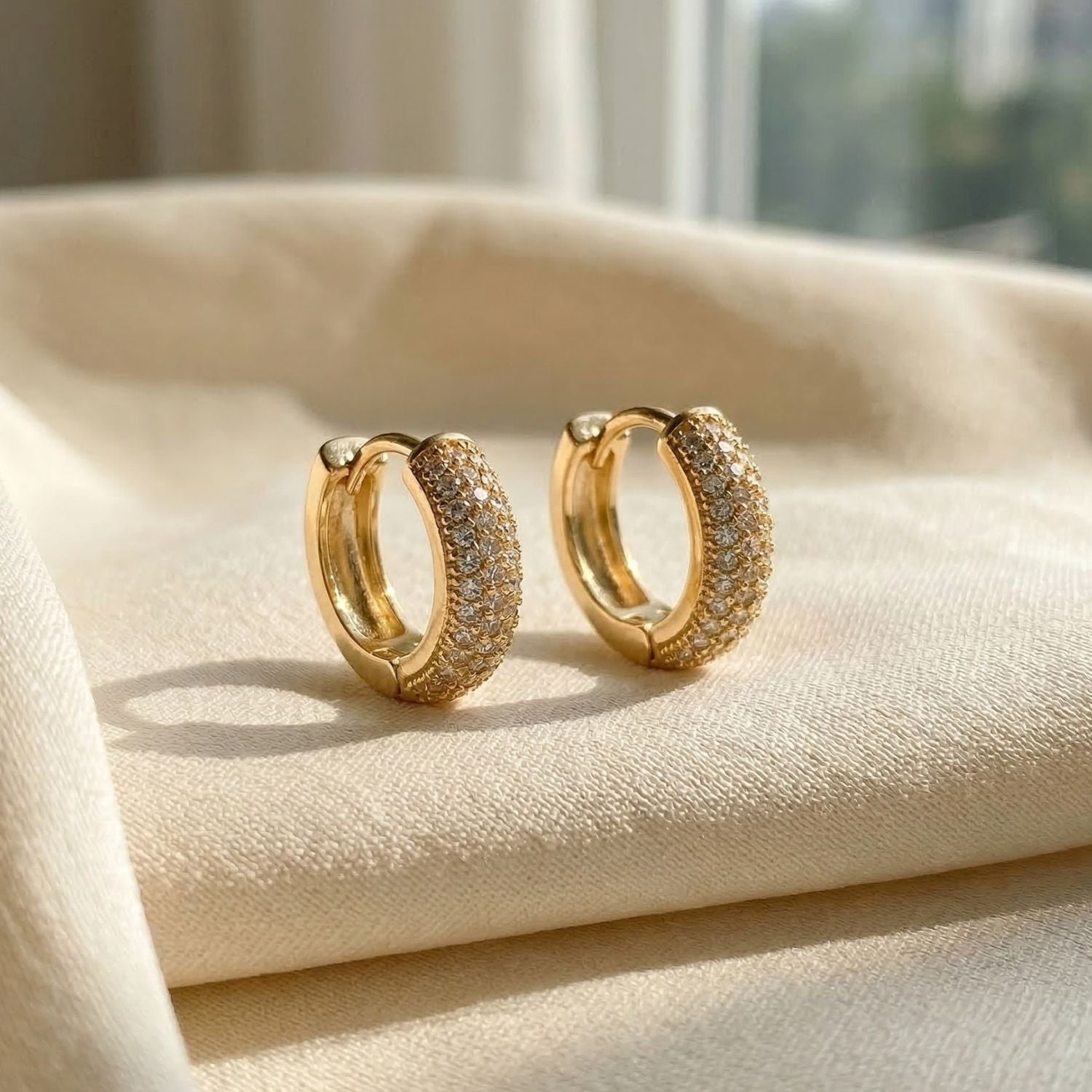 18ct Gold Plated Pave Huggie Earrings