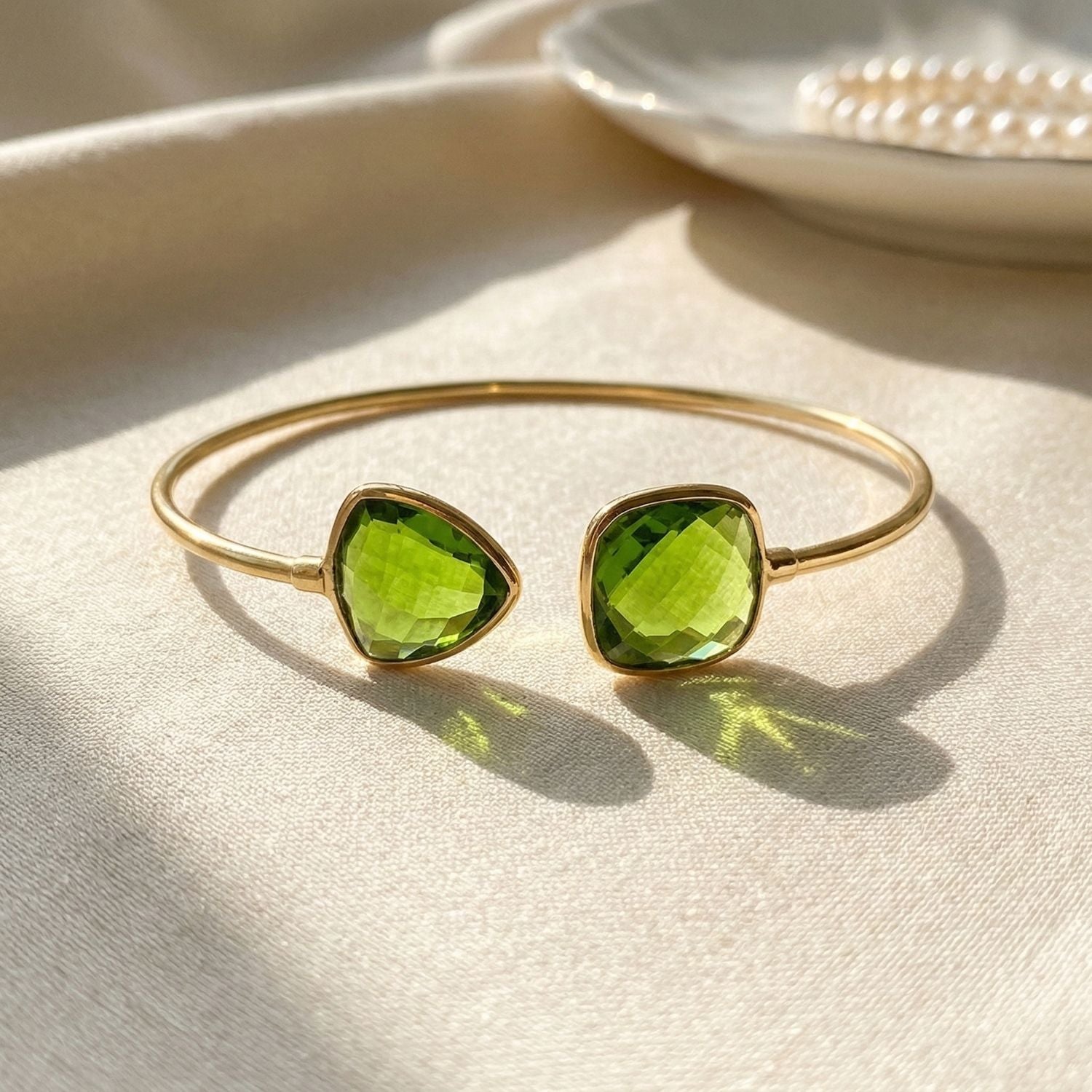 Gold Vermeil Peridot Glow August Birthstone Bangle Bracelet