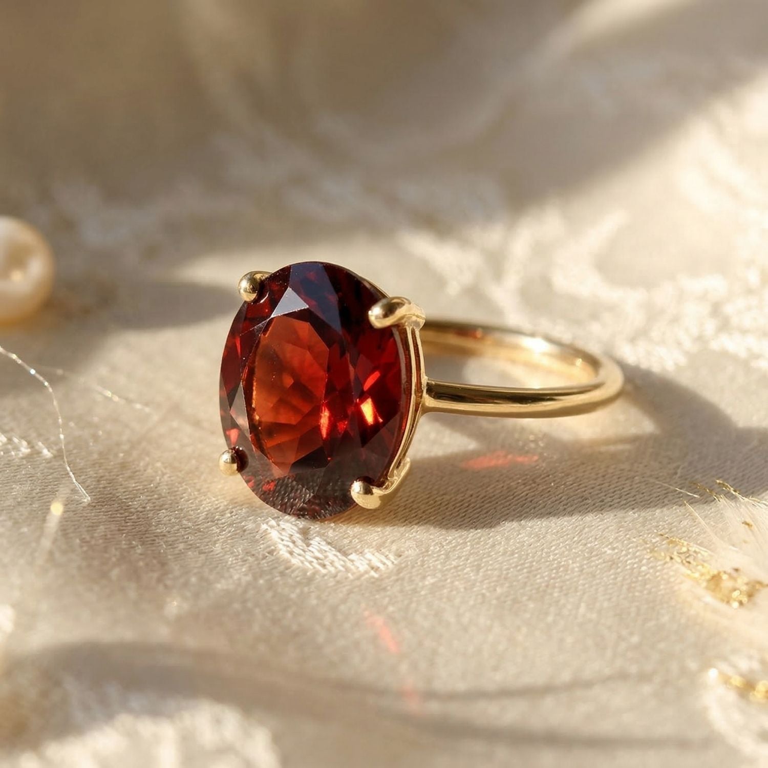 18ct Gold Vermeil Garnet January Birthstone Crystal  Glow Ring - O (55.1mm)