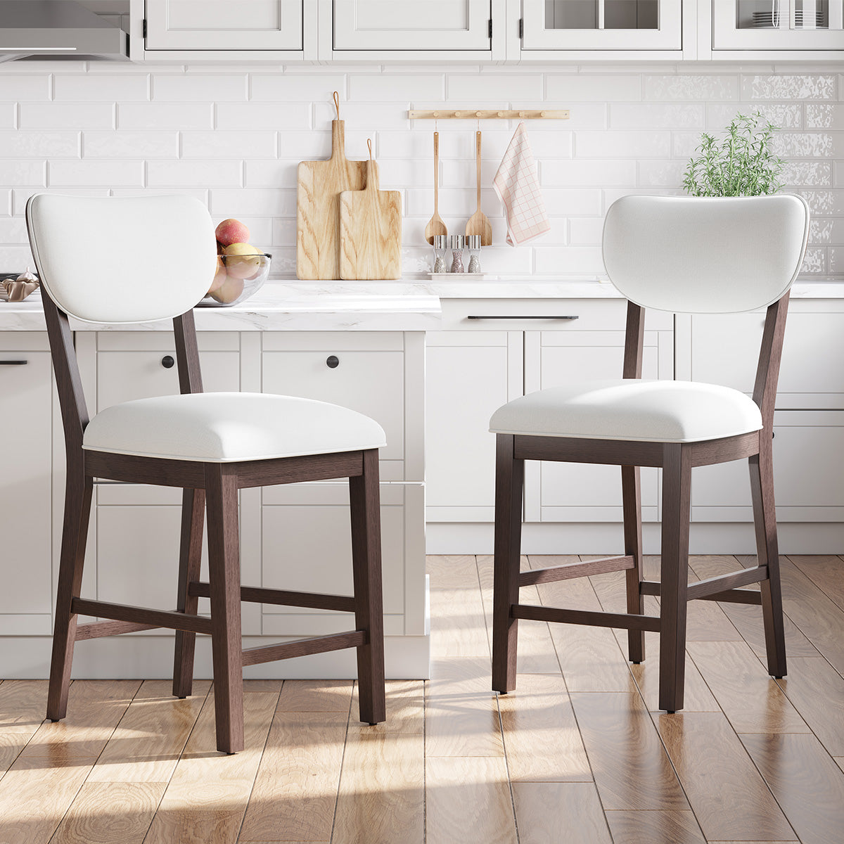 COLAMY AUREL Upholstered Counter Height Bar Stool - Brown / Set of 2