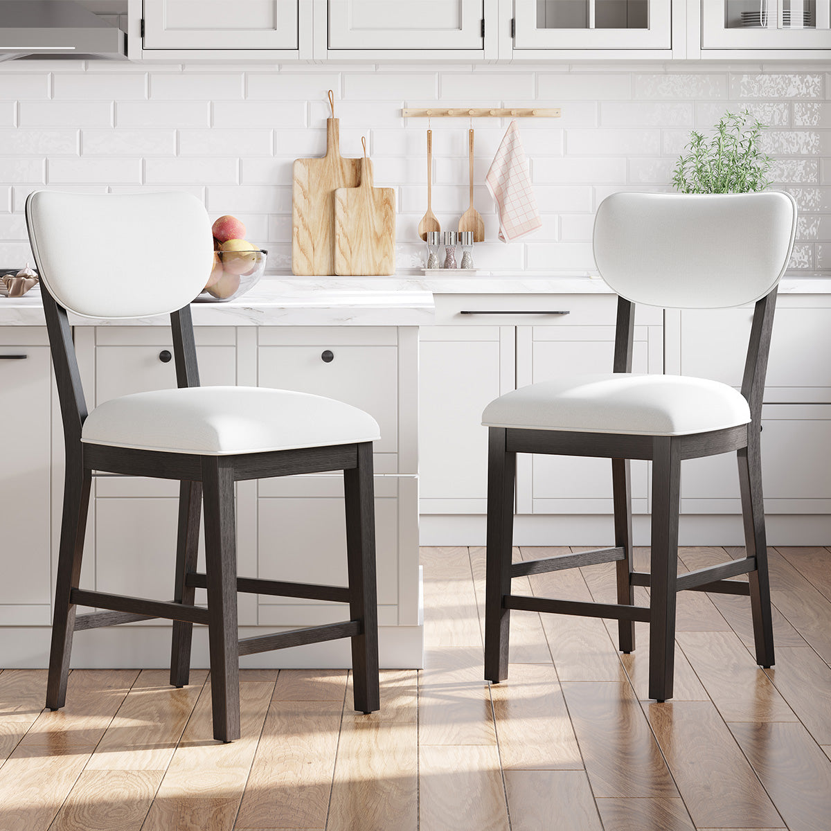 COLAMY AUREL Upholstered Counter Height Bar Stool - Black / Set of 2