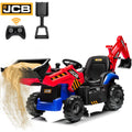 iYofe 24V Kids Ride on Excavator Toy Cars, JCB Powered Ride on Backhoe Construction Toy with Bluetooth, Electric Tractor Car with Remote - Red