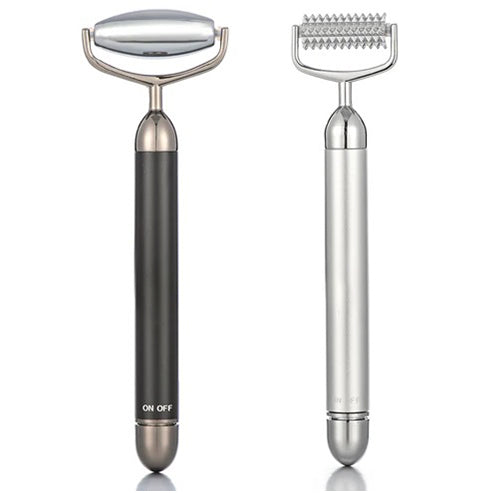 2 in 1 Face Massage Roller, Electric Hot&Cold Terahertz Stone Facial Roller, Metal Face Eye Massage Roller, Massage Ice Roller for Puffiness, Stress