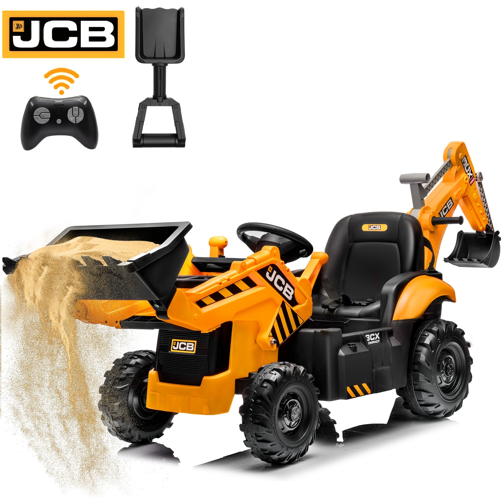 iYofe 24V Kids Ride on Excavator Toy Cars, JCB Powered Ride on Backhoe Construction Toy with Bluetooth, Electric Tractor Car with Remote - Yellow