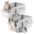 XL 2 Pack Light Gray Stainless Steel Litter Box - Light Gray / 22.9”x15”x 10.3”
