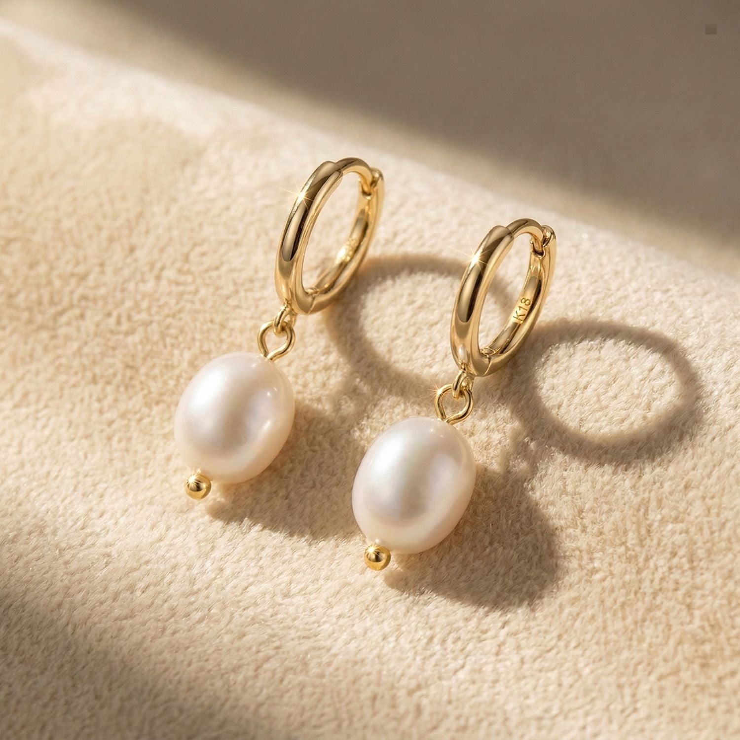 18ct Gold Vermeil Pearl Mini Hoop Huggie Earrings