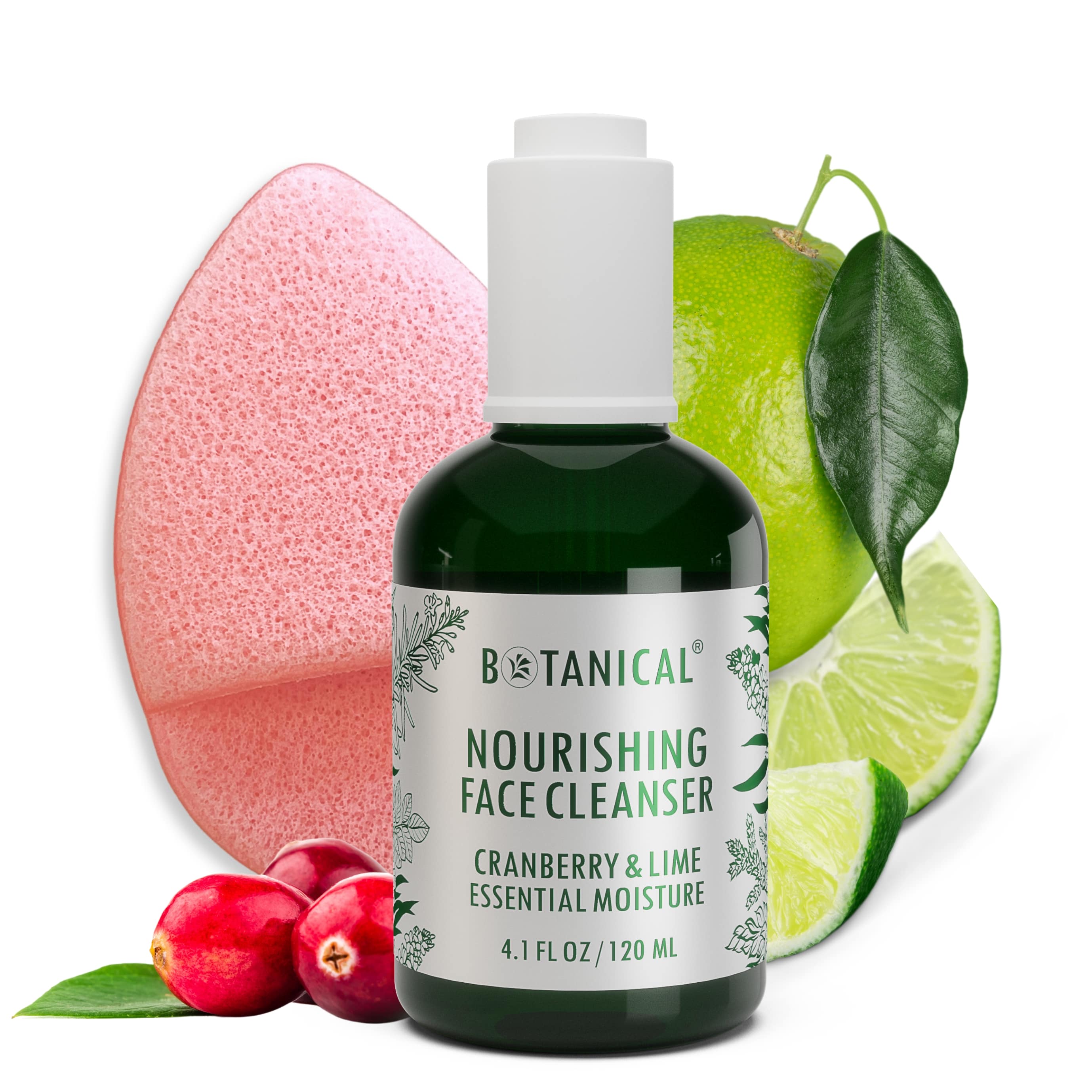Cranberry & Lime Nourishing Face Cleanser | SLS-Free Oil Balancing | Vitamin C & Shea Butter | Konjac Sponge Included | Essential Moisture