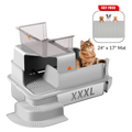 XXXL Light Gray Fully Enclosed Stainless Steel Litter Box with Step - Light Gray / 28"x20"x18"