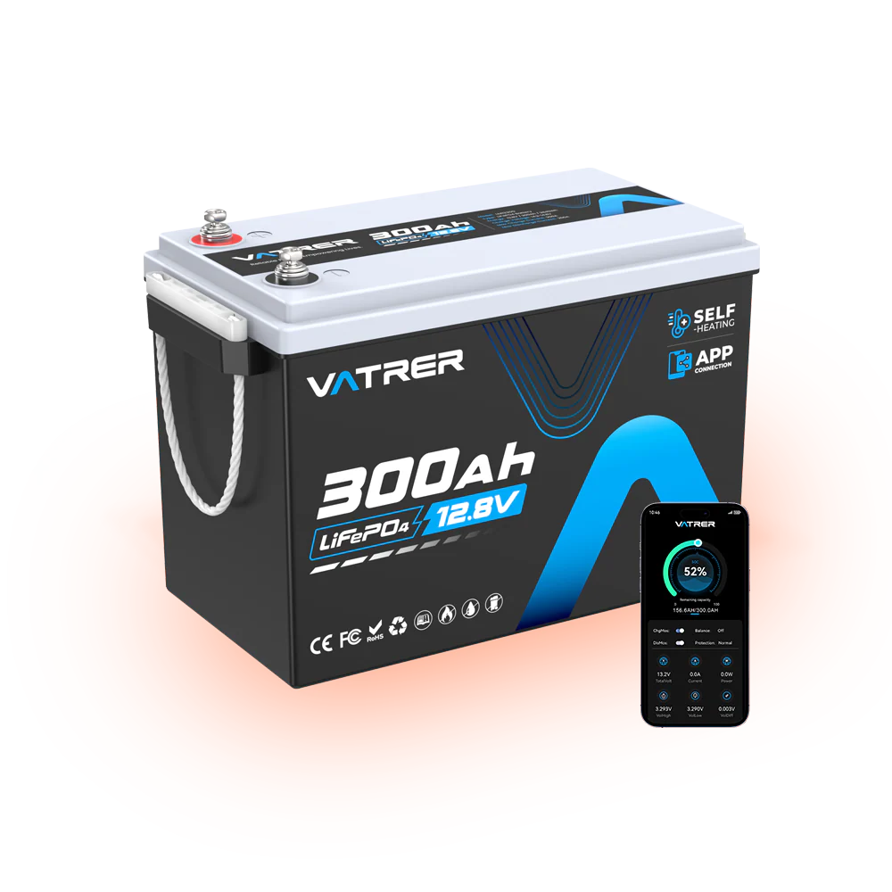 Vatrer 12V 300Ah Bluetooth Self-heating Lithium Battery 200A BMS - 2 PACK