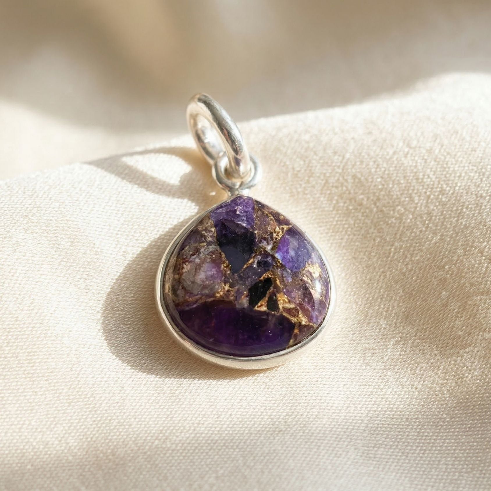 925 Sterling Silver Round Bezel Pendant Amethyst