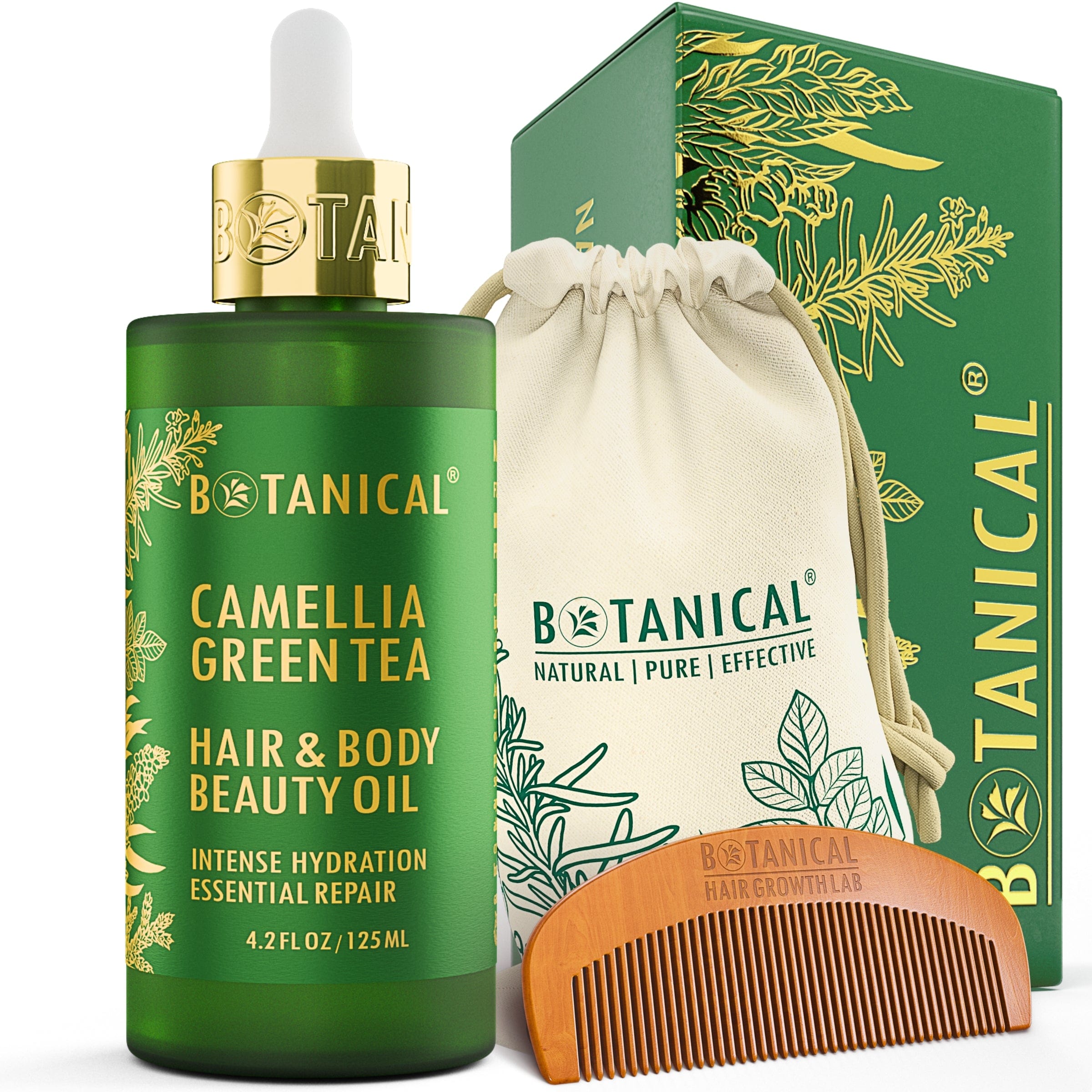 Camellia & Green Tea Hair & Body Beauty Oil | Vitamin C & Antioxidant Botanical Formula | Essential Repair - Signature Glass Bottle (4.2 fl oz)