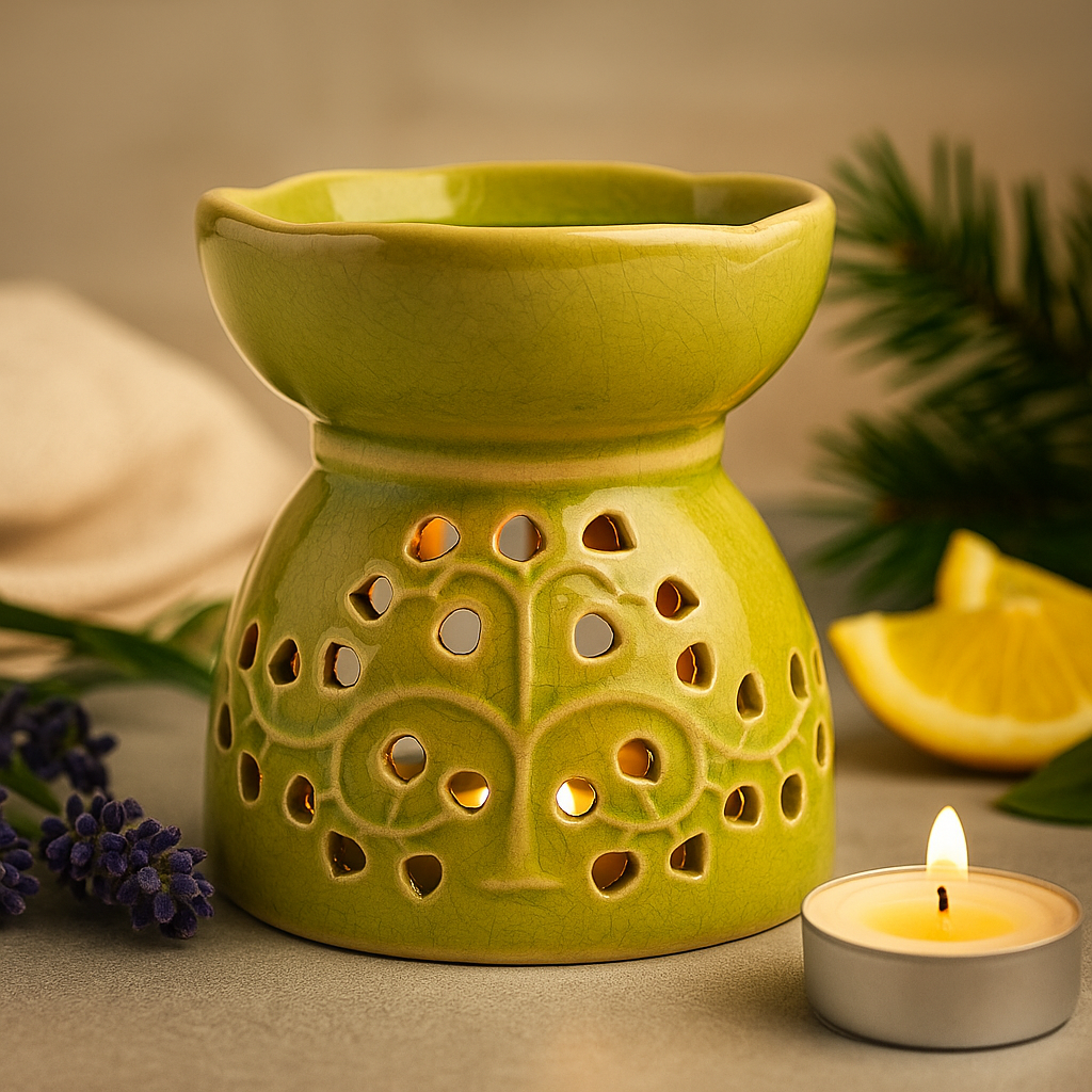 Ceramic Oil Burner Tree Of Life Lime