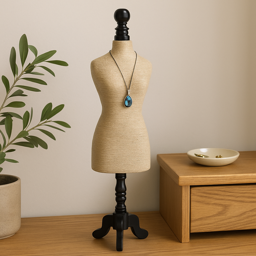 Jewellery Display Bust on Wooden Stand, Cream