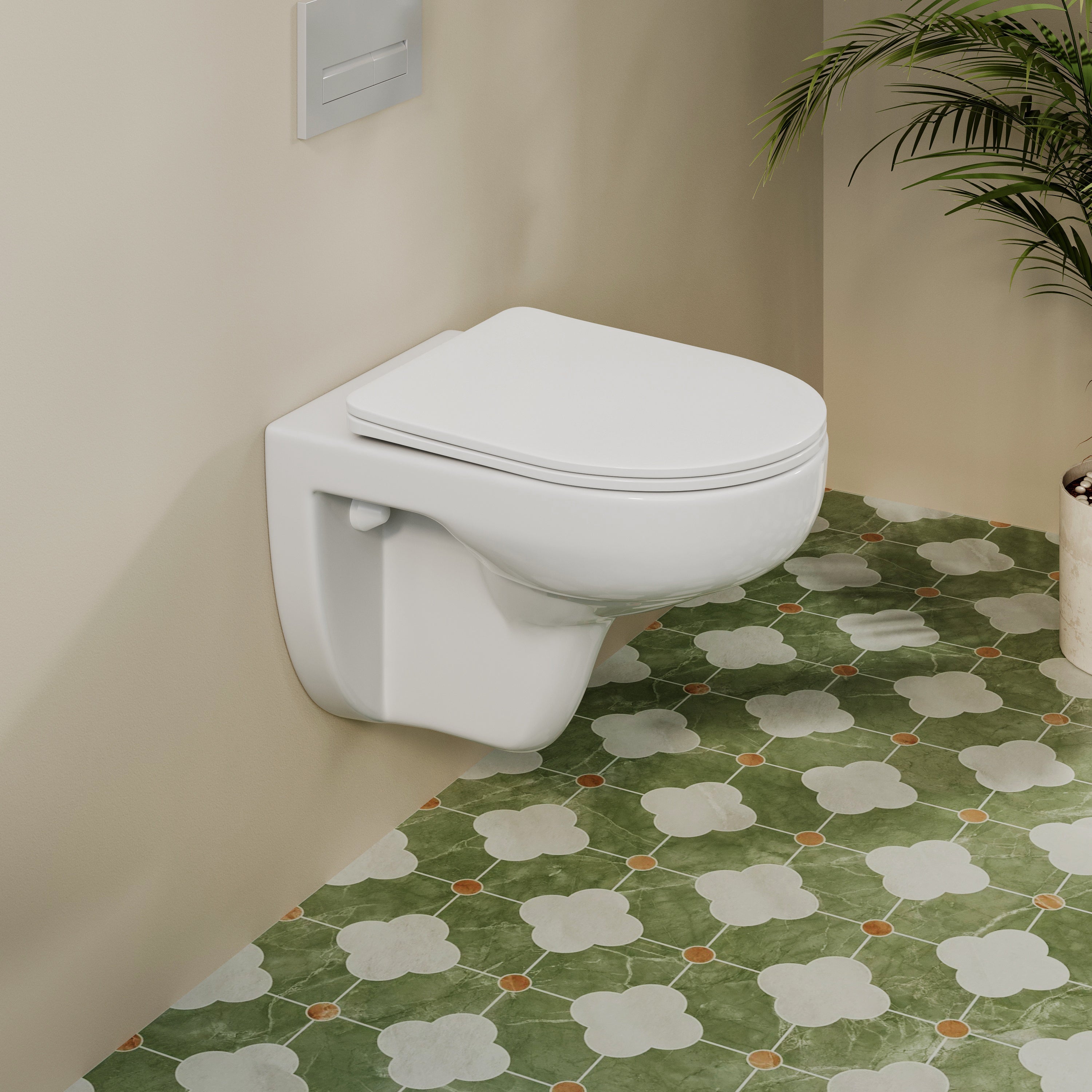 HOROW UG15R Wand-WC, spülrandlose Toilette aus Keramik, 52,5 × 36 × 36,5 cm