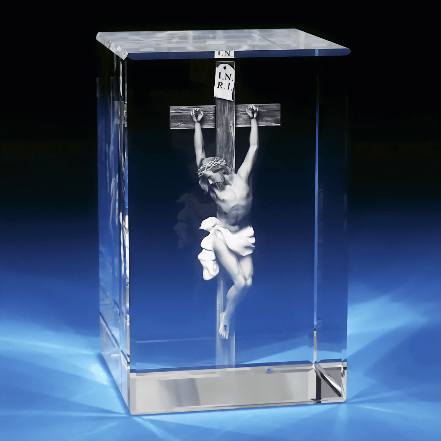 3D Memory Crystal™ - Tabletop - Rectangle - Christian Cross - Small