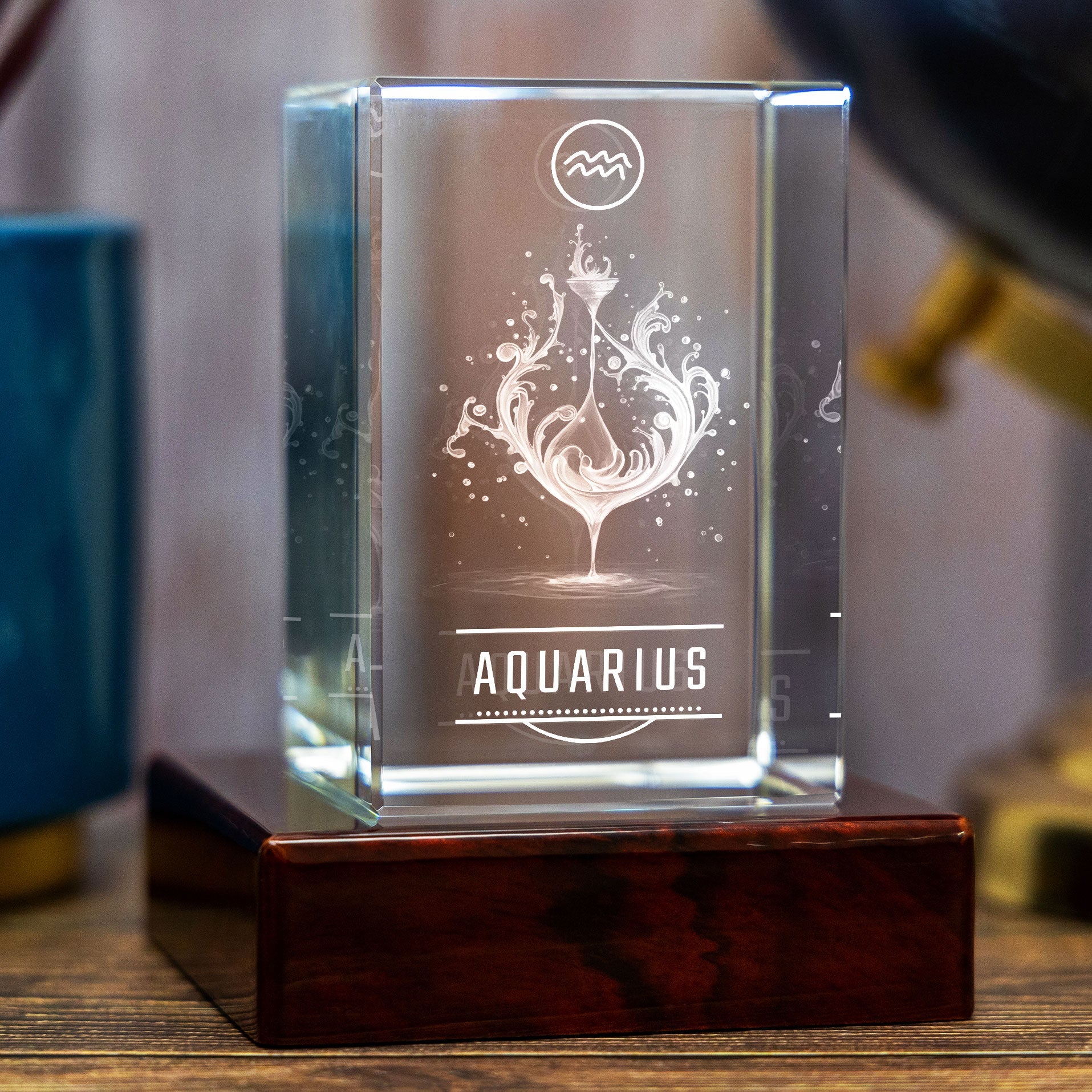 3D Memory Crystal™ - Tabletop - Rectangle - Zodiac - Aquarius - XL